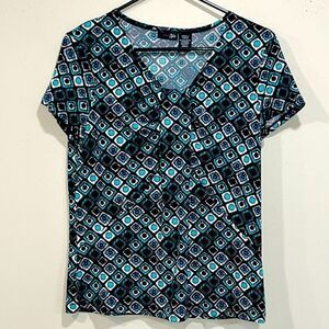 Beautiful Blue & Black Abstract Print Top By East 5th. Size Small.
